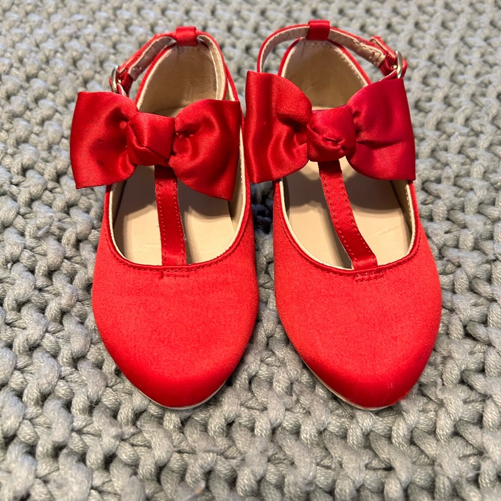 Janie and Jack Red Satin Bow Shoes